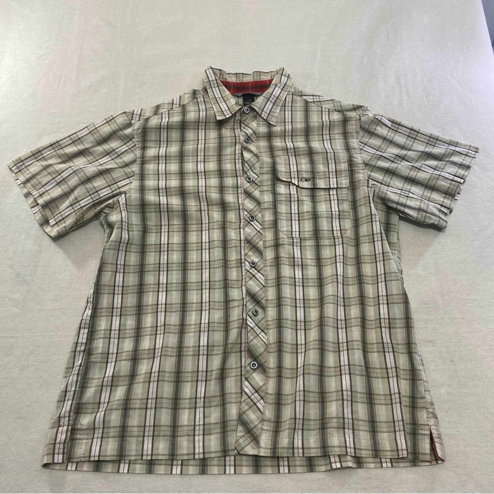 Mens Outdoor Research Short Sleeve Button Up Hiking Outdoor Shirt Sz L Plaid